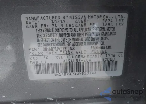 2018 Nissan Sentra S z USA, uszkodzony, nr VIN 3N1AB7APXJY210148